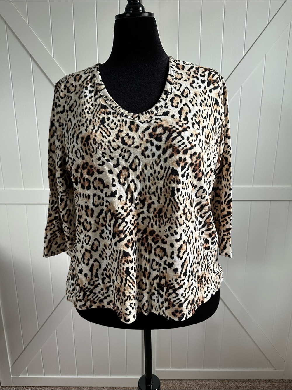 Chico’s Size 3 Leopard Animal Print 3/4 Sleeve Top XL 16